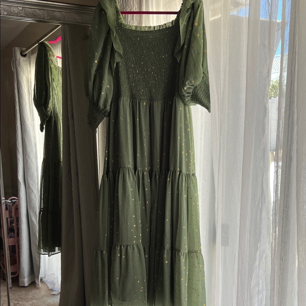 JessaKae Olive Green Maxi Dress with Gold Accents